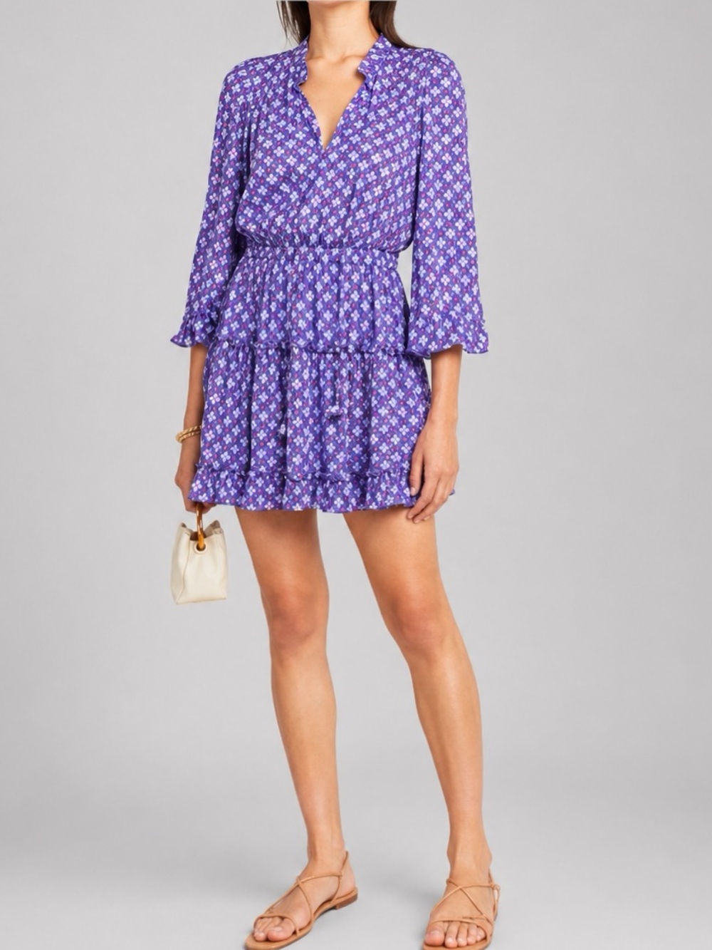 O.P.T. | NWT Tiered Ruffle Tassel Dress in Purple Peacock, Size Small